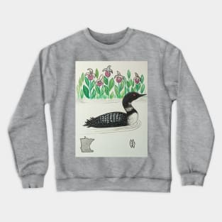 Minnesota state bird & flower, the loon and pink-and-white lady's slipper Crewneck Sweatshirt